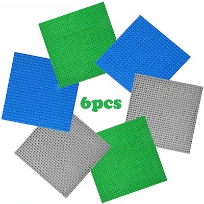 Afbeelding van Set van 6 basisplaten voor Lego Classic, compatibel met alle merken, bodemplaat, 25,5 x cm, meerkleurig (groen blauw grijs)