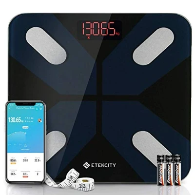 Afbeelding van Etekcity Digitale Bluetooth personenweegschaal met intelligente app voor lichaamsgewicht, vet, BMI, spiermassa, 28 st/180 kg/181,4 kg, zwart