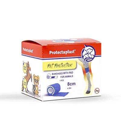 Afbeelding van Protectaplast Blauw zelfklevend verband voor huisdieren (8 cm x 2 m) zelfklevende latexvrije bandage en lijm honden, katten, paarden pleistermateriaal honden wonden