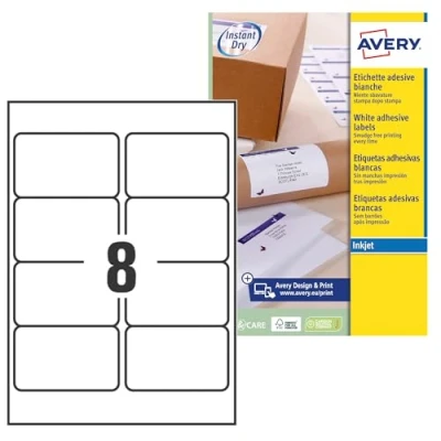 Afbeelding van AVERY Pack van 200 zelfklevende verzendlabels, personaliseerbaar en bedrukbaar, formaat 99,1 x 67,7 mm, inkjetdruk (J8165 25)