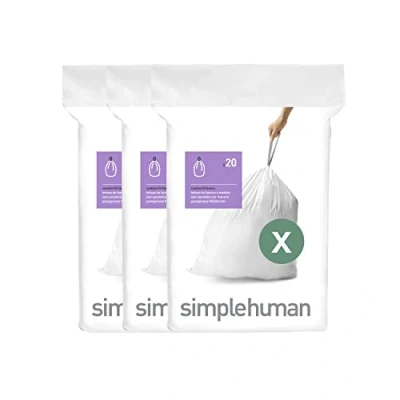 Image de simplehuman CW0272 code X, sacs poubelle sur mesure, 3 x paquet de 20 (60 sacs), plastique blanc