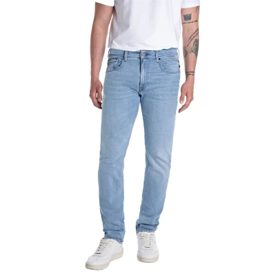 Afbeelding van Replay jeans heren Grover 5 pocket model spijkerbroek slim fit lichtblauw gemêleerd