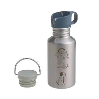 Image de LÄSSIG Gourde en acier inoxydable sans BPA 500 ml pour enfants, crèche, maternelle, anti fuite avec bouchon boire le sport/bouteille Happy prints animal