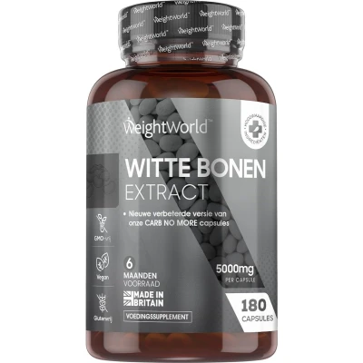 Afbeelding van WeightWorld Witte Bonen Extract 5000 mg 180 vegan capsules voor 6 maanden White Kidney Bean met extra chroom en zink