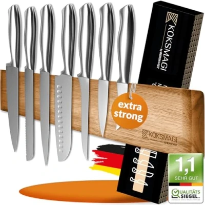 Afbeelding van KÖKSMAGI® OSKAR Magnetische messtang (50 cm) magneetstang van hout met extreem sterke magneet voor zware messen zelfklevend (3M plakband) en booraccessoires