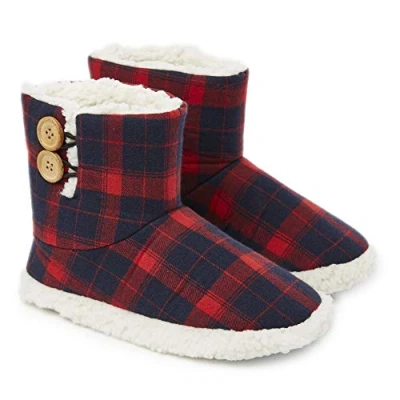 Afbeelding van Dunlop Pantoffels voor dames, winterpantoffels fantasielaarzen, fleece bont, marineblauw rood