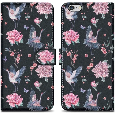 Afbeelding van Cadorabo Hoesje geschikt voor Apple iPhone 6 / 6S Design Kraan &amp; Bloemen No. 9 Beschermhoes Case Cover met magnetische sluiting, standaardfunctie en kaartvakje
