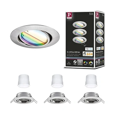 Afbeelding van Paulmann Base inbouwspot chrome mat Set van 3 Zigbee Coin RGBW
