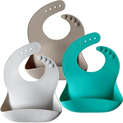 Image de Moonkie Bavoirs Bebe, Bavoir Silicone Lot de 3, Imperméable Bébé, sans BPA, Ajustables pour Bébés et Jeunes Enfants