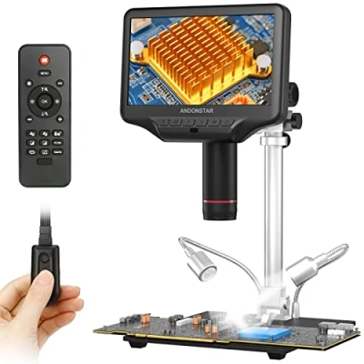 Afbeelding van Andonstar AD407 Pro 3D HDMI digitale soldeermicroscoop met metalen houder 4 MP UHD en 7 inch verstelbaar lcd display, USB videomicroscopen voor SMT SMD telefoon, doe het zelf