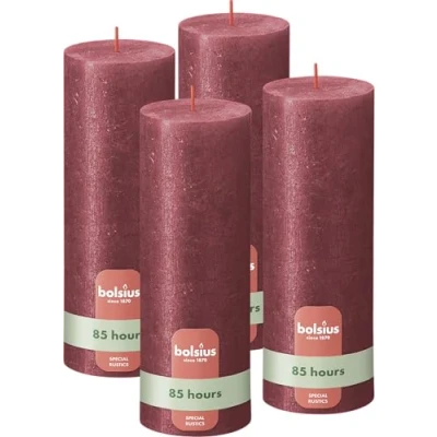 Afbeelding van Bolsius Rustieke kaars Shimmer 4 Stuks Metallic Rood 19cm