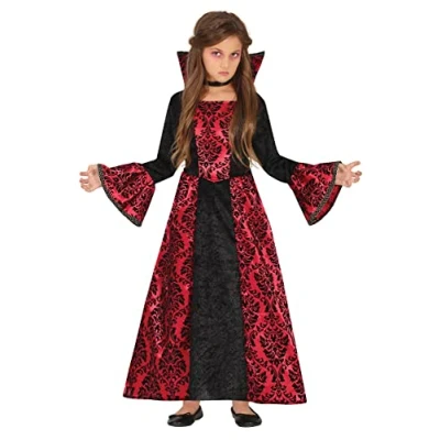 Afbeelding van Fiestas Guirca Vampire Glamour kostuum jurk gravin vampier rood en zwart Halloween meisjes 5 6 jaar