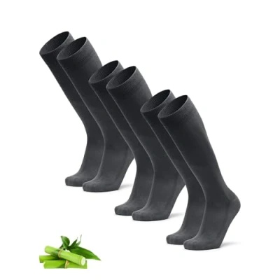 Afbeelding van DANISH ENDURANCE Hoge sokken van ultrazachte bamboevezel, hoog, heren en dames, 3 stuks, grijs.
