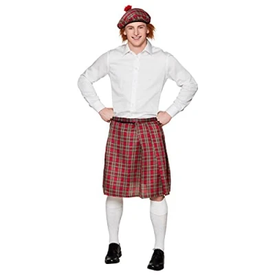Afbeelding van Boland Schotse set voor heren, geruit, kilt en haarspelden, minirok, pet, Schotland, Lady, St. Patrick, verkleedkleding, carnaval, themafeest