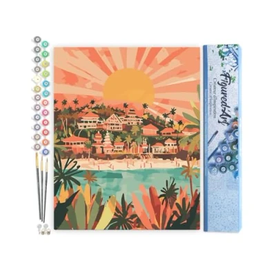 Afbeelding van Figured&#039;Art Schilderen op Nummer Volwassenen canvas Zonsopgang in Bali Handwerk acrylverf Kit DIY Compleet 40x50cm zonder frame
