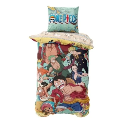 Afbeelding van One Piece Beddengoed 135 x 200 cm, motief manga piraten 80 cm + microvezel, aangenaam zacht (One_Piece)