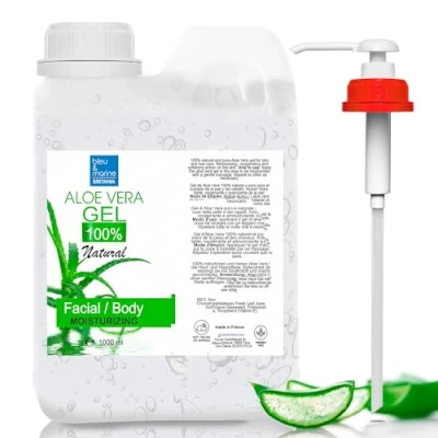 Afbeelding van 100% natuurlijke Aloë Vera gel van de Canarische Eilanden. Hydraterend en rustgevend voor gezicht, lichaam, haarmasker, na het scheren ontharen, vermindert bruine vlekken, pompdispenser, 1000 ml