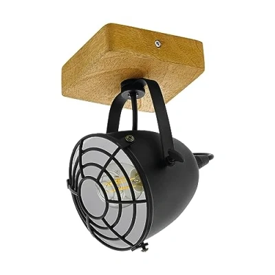 Afbeelding van EGLO Gatebeck wand/plafondlamp 1 lichts E14 hout/zwart