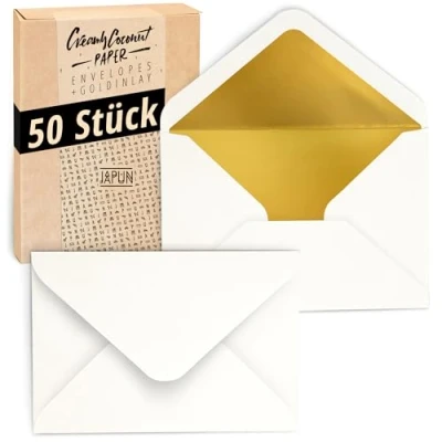 Afbeelding van Japun enveloppen (50 stuks), envelop, envelop zonder venster DIN C6 162 x 114 mm binnenkant: goud papierkleur: wit