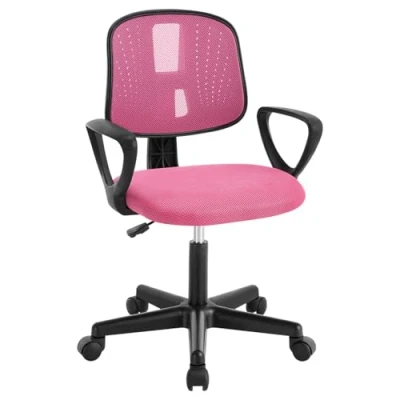 Afbeelding van Klihome bureaustoel voor kinderen, ergonomische posturale bureaustoel, 360 graden draaistoel, in hoogte verstelbaar, met wielen, armleuningen, rugleuning van zweterig mesh, roze