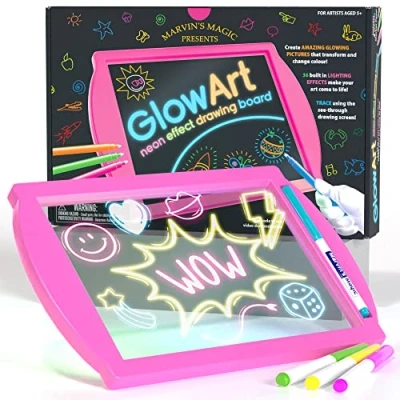 Afbeelding van Marvin&#039;s Magic Amazing Glow Art lichtgevende tekentablet voor kinderen Inclusief neoneffect tekenbord met geïntegreerde standaard en 4 fluorescerende magische pennen Roze