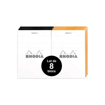 Afbeelding van RHODIA 112019Amzc Set van 8 nietjes nr. 11 3 zwart/3 oranje/2 wit A7 kleine ruitjes 80 afneembare vellen licht papier g/m² zachte en duurzame omslag