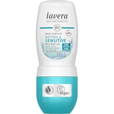 Afbeelding van Lavera, deodorant Rollon Basis Sensitive Natural Sensible Vegan Bio Aloe Vera Natuurlijke mineralen zonder aluminium, formule alcohol 48 uur bescherming 50 ml 1 stuk