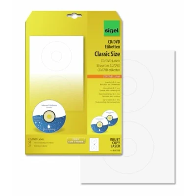 Image de sigel Etiquettes pour CD/DVD, blanc, opaque, ClassicSize , sur 25F A4
