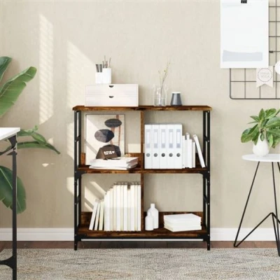 Afbeelding van Boekenrek 78,5x33x82 cm bewerkt hout gerookt eikenkleurig