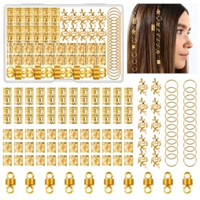 Afbeelding van Kieswan 100 stuks gouden metalen haarringen voor dreadlocks, Vikingsieraden, vlechten, verstelbaar, spiralen decoratieve accessoires