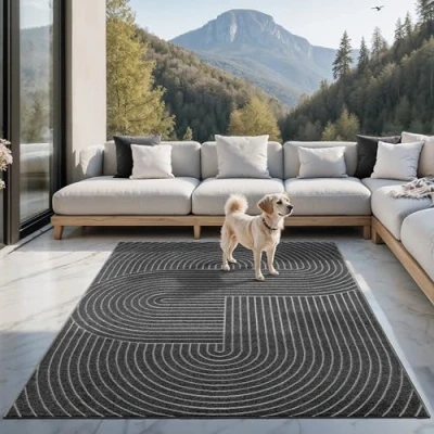 Afbeelding van the carpet Santo Plus moderne vloerkleed hoogwaardig tapijt voor woonkamer en slaapkamer, Boho design, Anthracite, 140 x 200 cm