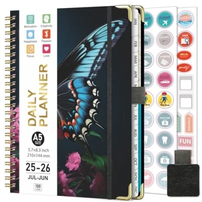 Afbeelding van Gumiho Weekkalender 2025 2026, spiraalbinding, A5 planner (juli juni 2026), 12 maanden, schoolagenda met penlus en planstickers (zwart)