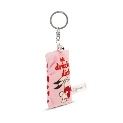 Afbeelding van NICI sleutelhanger mini pluche kussen 8 cm met belletje trouwe metgezel voor rugzak of tas groot en klein 62122