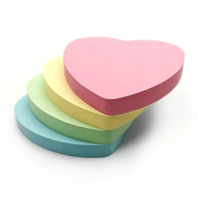 Afbeelding van 400 stuks zelfklevende notities in pastelhartvorm (76 x 76 mm), verwijderbare notitieblokken blauw, roze, groen, geel, set van 4 blokken (elk 100 vellen), voor kantoor, thuis en