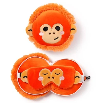 Afbeelding van Reiskussen &amp; Slaapmasker Relaxeazzz Adoramals Orangutang Rond Oranjebruin 15x19x10cm/19x27x7cm