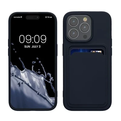 Afbeelding van kwmobile telefoonhoesje geschikt voor iPhone 15 Pro Hoesje met pasjeshouder TPU case in donkerblauw