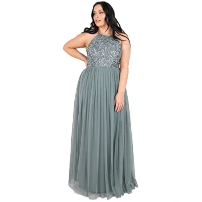 Image de Maya Deluxe Robe longue de demoiselle d&#039;honneur à paillettes pour femme, Vert bruyant., 46