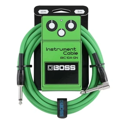 Afbeelding van Gamme BIC 10A BOSS Câbles d&#039;instrument Connecteurs jack 1/4 de pouce droit vers coudé Longueur 3 m haute qualité pour guitare, basse et autres Silencieux robustes Vert