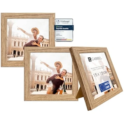 Afbeelding van CABBEL Set van 3 fotolijsten, mdf houten lijst met onbreekbaar acrylglas, eikenhout, 15 x cm