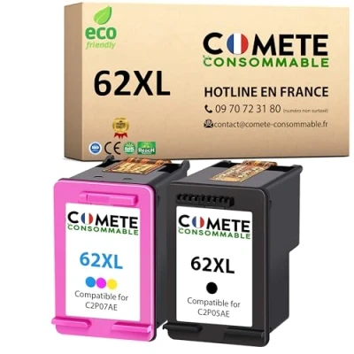 Image de COMETE 62XL 2 Cartouches d&#039;encre Compatibles pour HP 62/62XL Marque française