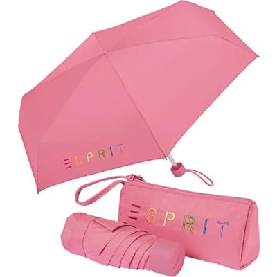 Afbeelding van ESPRIT Mini paraplu, tas met ritssluiting, Kleurrijk logo roze karmijn