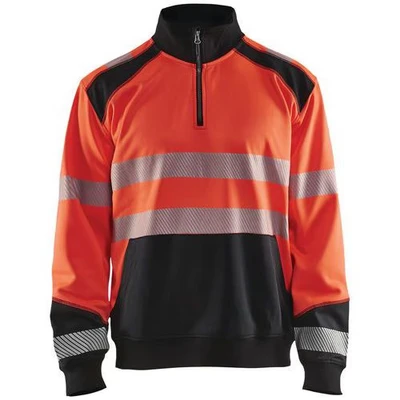 Image de Sweat col camionneur haute visibilité rouge fluorescent/noir