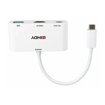 Image de Lindy Adaptateur vidéo 24 pin USB C mâle pour type A, HDMI, (alimentation uniquement) femelle 18 cm blanc support 4K30Hz (3840 x 2160), Power Delivery 3.0