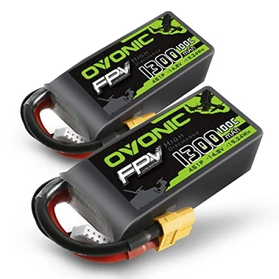 Afbeelding van OVONIC 4s Lipo Batterij 1300 mAh 100 C 14,8 V FPV met XT60 aansluiting voor Racing RC Quadcopter Helikopter Vliegtuig Multi Motor Hobby DIY (2 stuks)