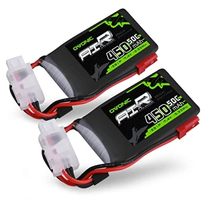 Afbeelding van OVONIC 2s Lipo Batterij 7,4 V 450 mAh 50 C met JST stekker voor 250 RC helikopter klein vliegtuig Micro FPV Racing drone quadcopter (2 stuks)