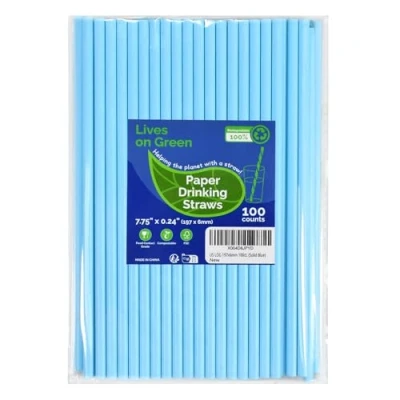 Afbeelding van Lives on Green 100 stuks papieren wegwerprietjes, blauw, stevig, 19,7 x 0,6 cm, voor dranken, cocktails, cake pops