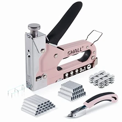 Afbeelding van SHALL Krachtige 3 in 1 handnietmachine met 3000 tangen, instelbare schietkracht, nietpistool voor timmerwerk, decoratie, kabelbevestiging, nietjestrekker
