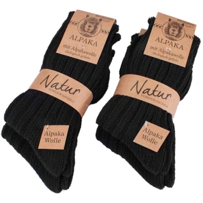 Afbeelding van BRUBAKER 4 Paar Sokken van Alpacawol Zwart Wollen Alpaca Warme Huissokken Thermosokken Wintersokken Maat 35 38