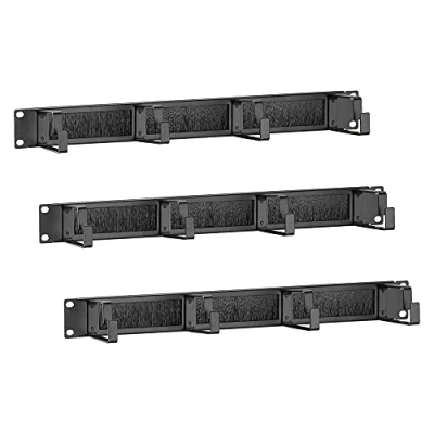 Afbeelding van kwmobile 1U 19&quot; kabelbeheer beugels Set van 3 stalen server rek kabel organiseerders voor glasvezel, netwerk, patchkabels met borstels