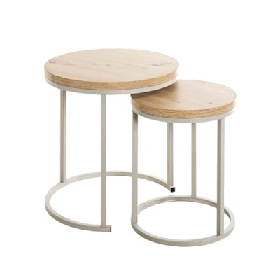 Afbeelding van HAKU Möbel Set van 2 bijzettafels metaal, eiken, grijs, D 45 x B H 49 cm